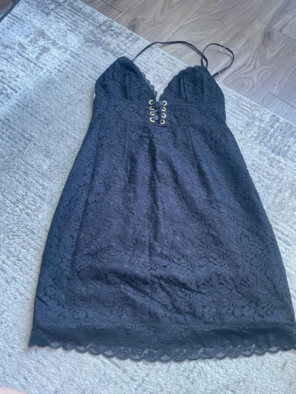 NWT Victoria's Secret Black Lace Mini Dress with Lace-Up Front